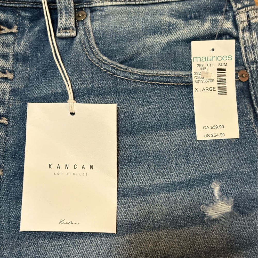 KanCan Blue Jean Shorts Women’s XL high rise button fly distressed frayed hem - Picture 2 of 15